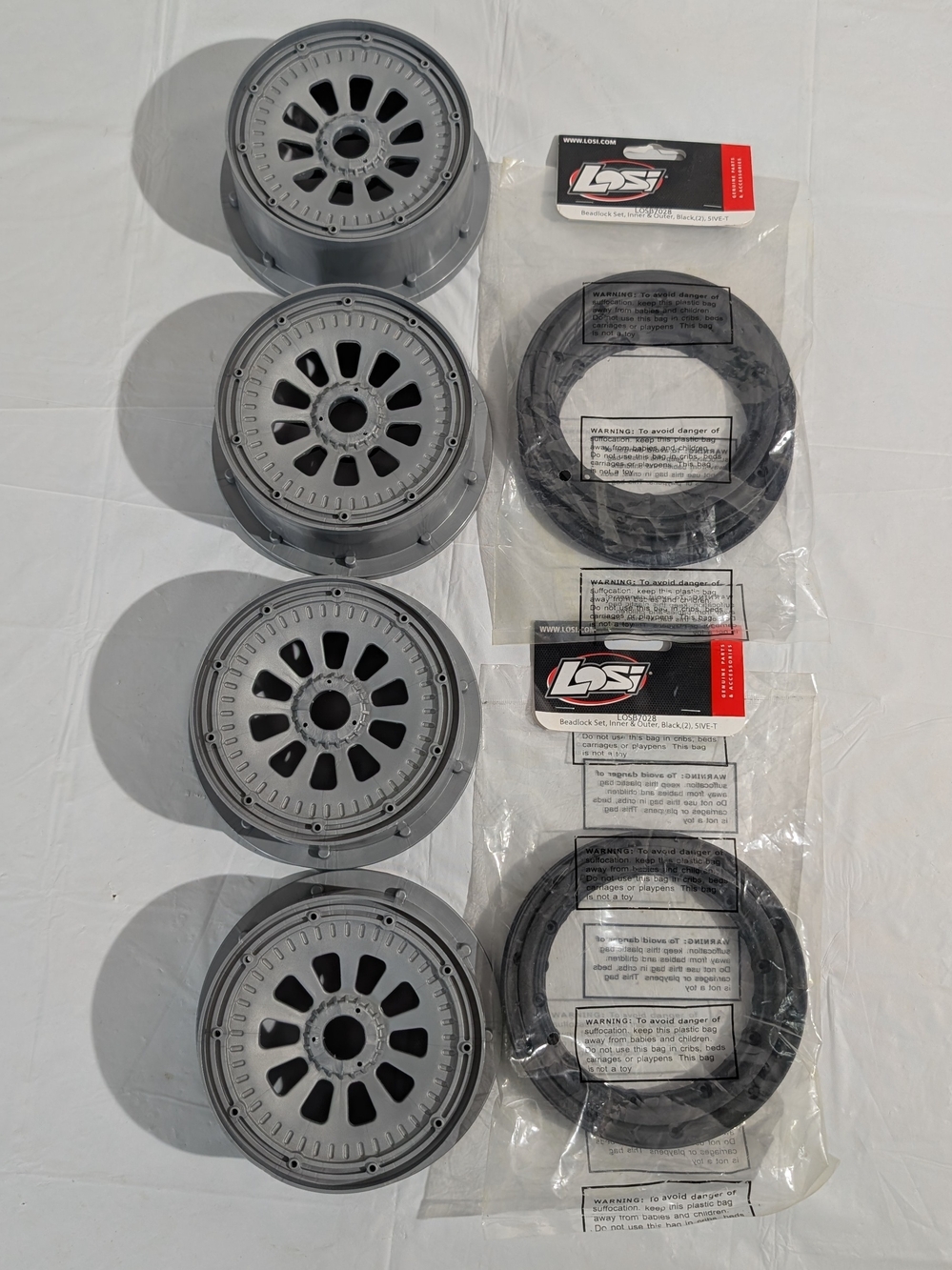 Losi 5ive-T 1.0 1/5 Scale Wheels And Beadlock Set Gray And Black